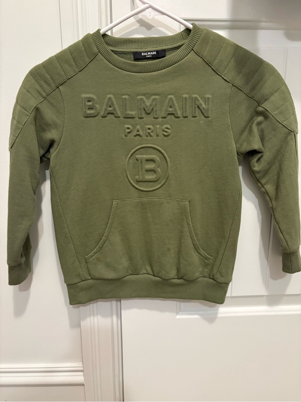 Balmain Kids Olive Embossed Logo Pullover Sweatshirt